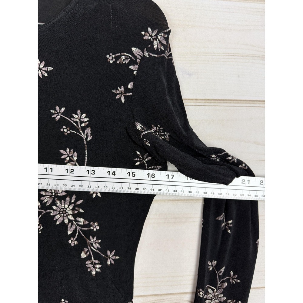 ES SL Top Skirt Set Womens Medium Black Floral Jersey 2 Piece Made USA - Picture 6 of 15